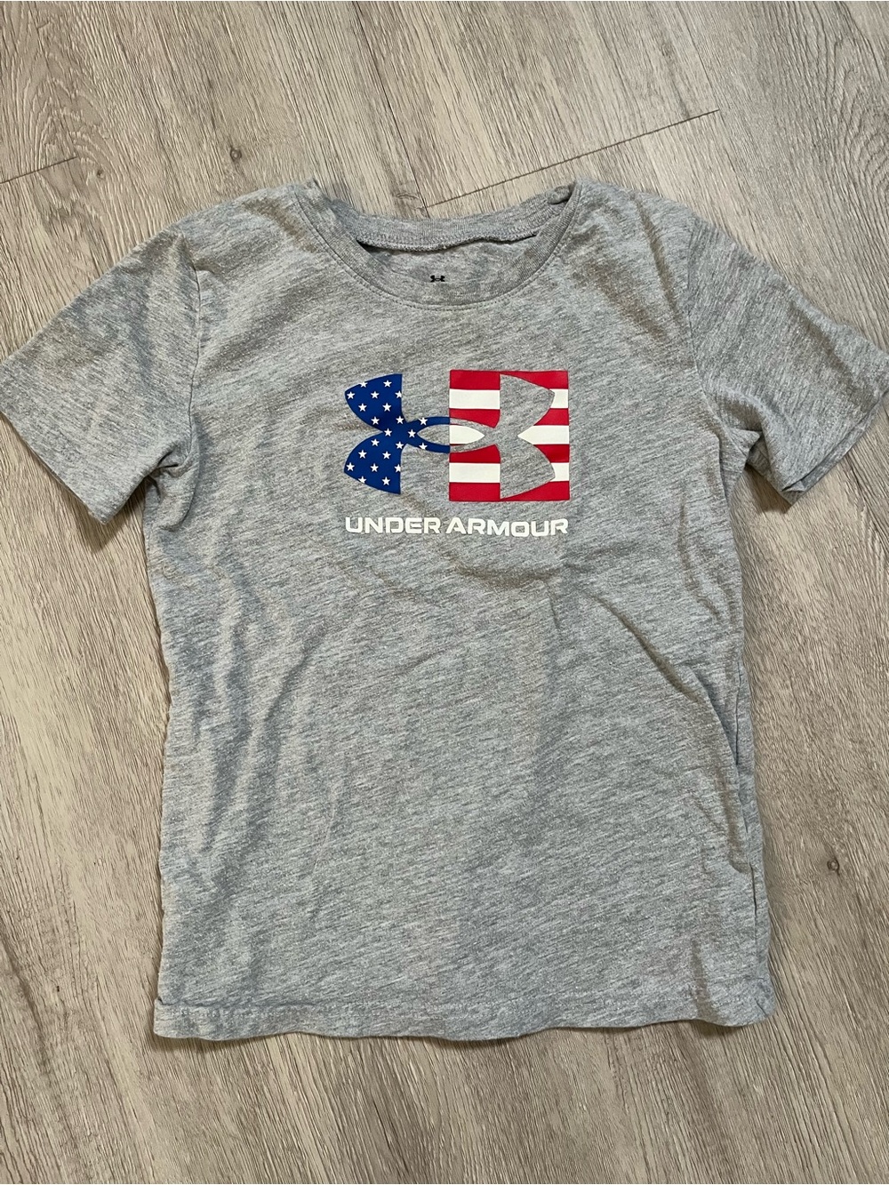Under Armour Gray Tee with American Flag Logo - Kids Short Sleeve